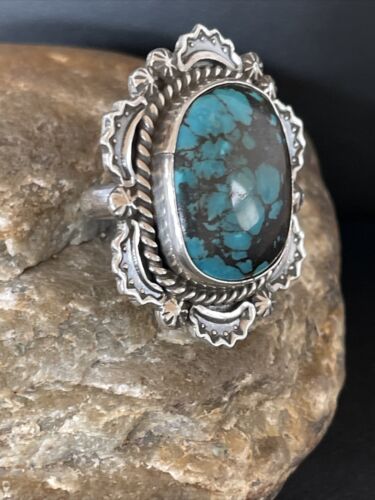Navajo Blue Spiderweb Turquoise Ring | Sterling Silver | Sz 7 | Authentic Native American Handmade | 10510
