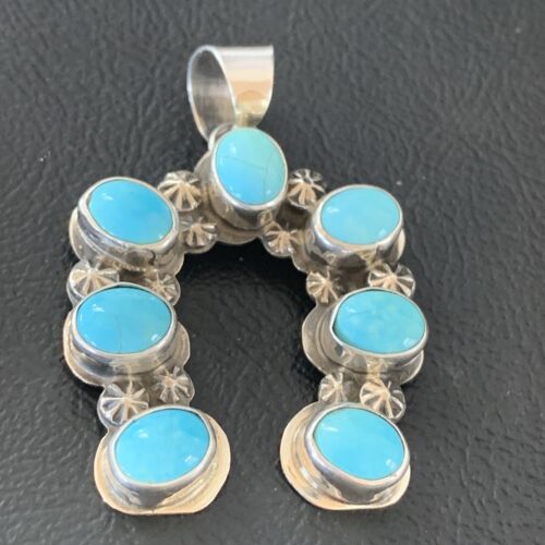 Navajo Blue Turquoise Cluster Naja Pendant | Sterling Silver | Authentic Native American Handmade | 2099