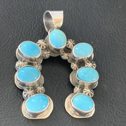 Navajo Blue Turquoise Cluster Naja Pendant | Sterling Silver | Authentic Native American Handmade | 2099