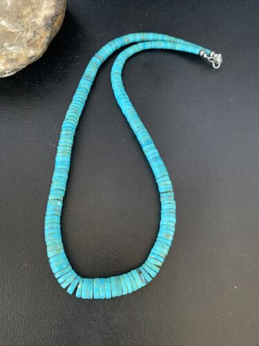 Authentic Native American Navajo Turquoise Heishi Necklace | Sterling Silver Graduated Navajo Pearls | 19" | 13214