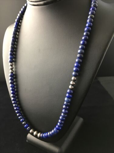 Native American Lapis Lazuli Strand Necklace | Sterling Silver | Men's 22" | 1739