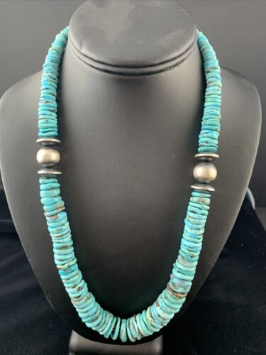 Navajo Graduated Turquoise Necklace | Sterling Silver | Authentic Native American | 18" | 1725