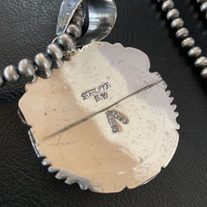 Native American Navajo Blue Lapis Pendant Necklace | Sterling Silver | Authentic Handmade | 11677 - Masha USA