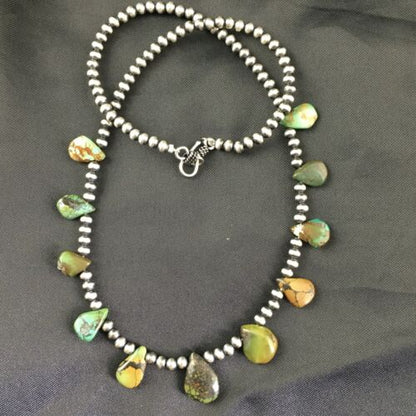 Native American Navajo Green Turquoise Necklace | Sterling Silver| Teardrop | 19" | 10139