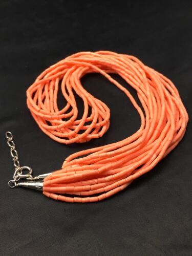 Native American Pink Coral Navajo Necklace | Sterling Silver | 10 Strand | 4388