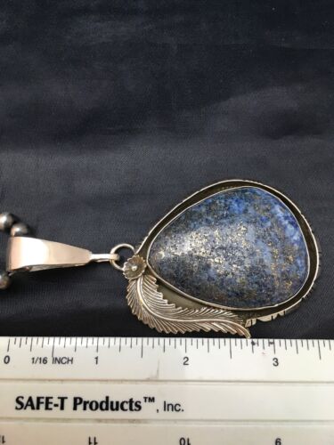 Men's Yazzie Navajo Pearls Lapis Necklace Pendant | Sterling Silver | Authentic Native American Handmade | 1004