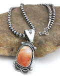 Navajo Orange Spiny Oyster Pendant Necklace | Sterling Silver | Authentic Native American Handmade | 4907
