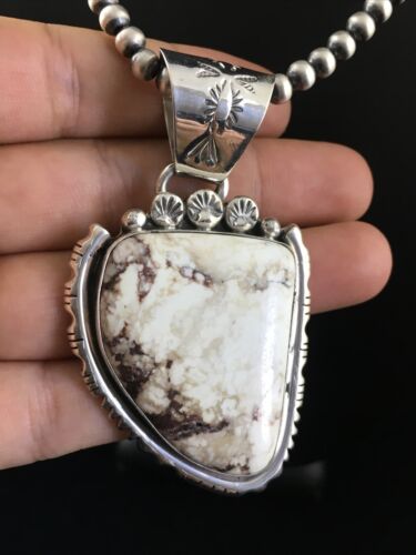 Navajo Wild Horse Turquoise Pendant Necklace | Sterling Silver | Authentic Native American Handmade | 10058