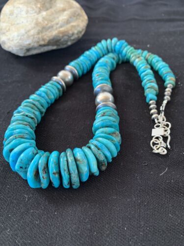 Navajo Pearls Sterling Silver Graduated Blue Turquoise Bead Necklace | Authentic Native American | 21" | 631