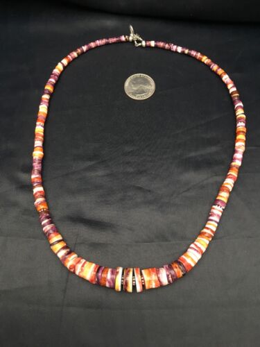 Orange Purple Spiny Oyster Necklace | Navajo Sterling Silver | Authentic Native American Jewelry | 20"