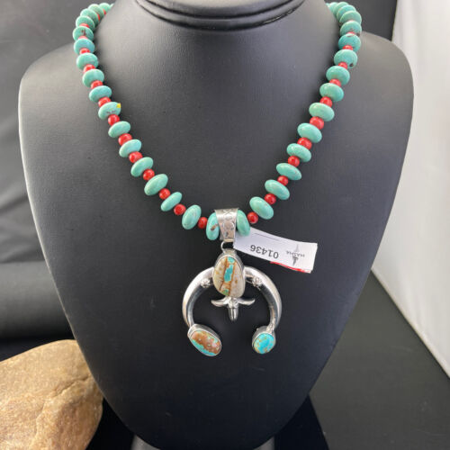 Navajo Blue Ribbon Boulder Turquoise Naja Pendant Necklace | Sterling Silver | 1436