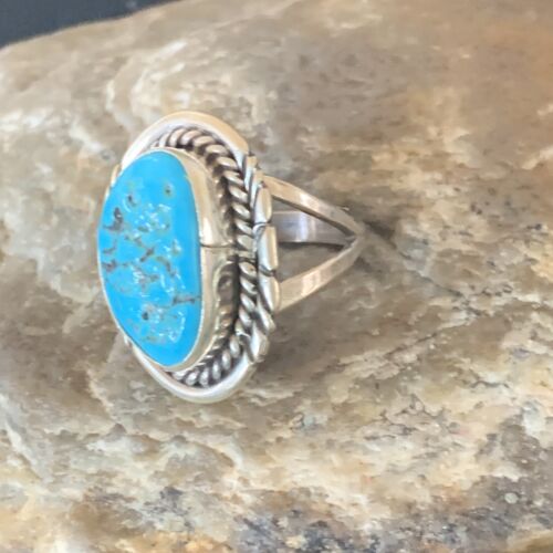 Navajo Blue Kingman Turquoise Ring | Sterling Silver | Sz 8.5 | Authentic Native American Handmade | 11922