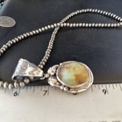 Navajo Blue Golden Hills Pendant Necklace | Sterling Silver | Authentic Native American Handmade | 14600