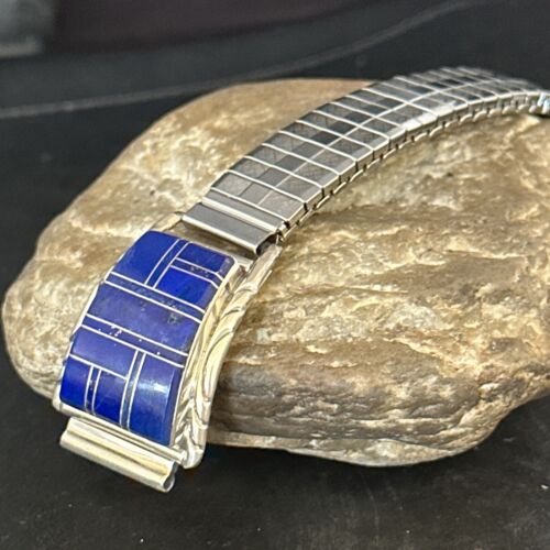 Authentic Navajo Men's Wristwatch | Blue Lapis Lazuli Inlay | Sterling Silver Tips | Native American Jewelry | 14396