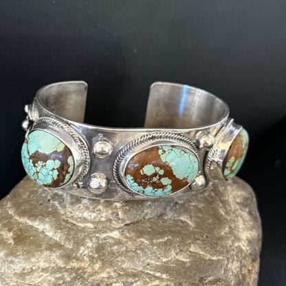 Native American Men's Navajo Blue #8 Turquoise Cuff Bracelet | Sterling Silver | 14441