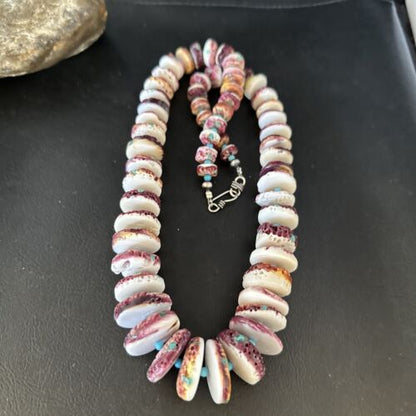 Navajo Purple Spiny Oyster & Blue Turquoise Necklace | Sterling Silver | 22" | Authentic Native American | 14726