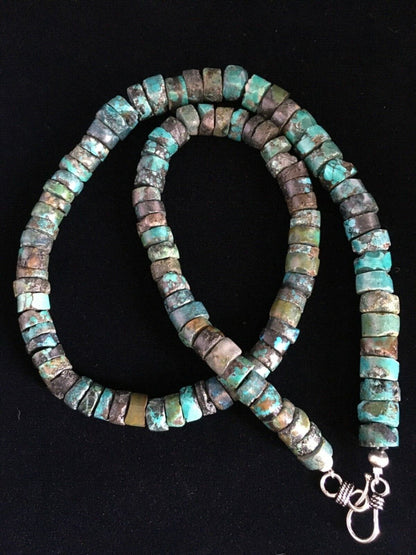 Navajo Blue Turquoise Heishi Necklace | Sterling Silver | Authentic Native American | 19" | 1754