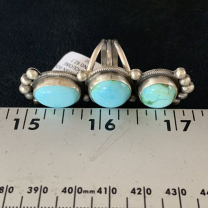 Navajo Blue Sonoran Gold Turquoise Multi-Stone Ring | Authentic Native American Sterling Silver | Sz 7 | 14064