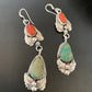 Navajo Green Royston Turquoise Red Coral Dangle Earrings | Sterling Silver | Authentic Native American Handmade | 2058