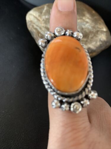 Native American Orange Spiny Oyster Navajo Ring | Sterling Silver | Sz 8 | 13283