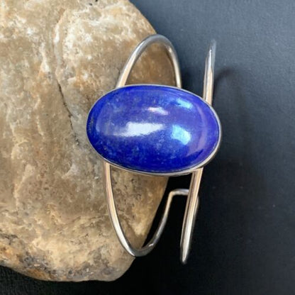 Minimalist Women's Blue Lapis Lazuli Cuff Wire Bracelet | Sterling Silver | 12871