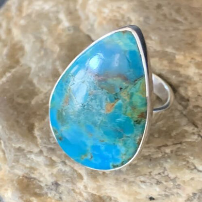 Navajo Blue Kingman Turquoise Ring | Sterling Silver | Sz 8 | Authentic Native American Handmade | 12791
