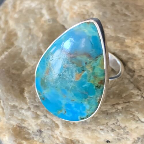 Navajo Blue Kingman Turquoise Ring | Sterling Silver | Sz 8 | Authentic Native American Handmade | 12791