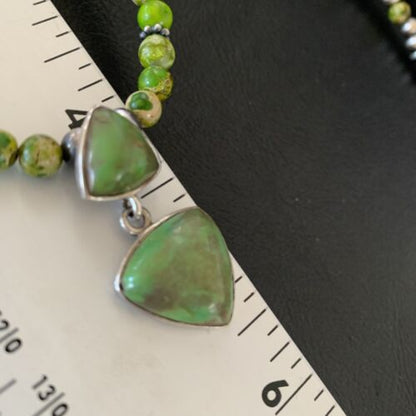 Navajo Green Gaspeite Turquoise Pendant | Sterling Silver | Authentic Native American Handmade | 12360
