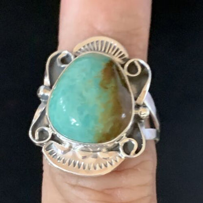 Navajo Green Royston Turquoise Ring | Sterling Silver | Sz 7.5 | Authentic Native American Handmade | 13720