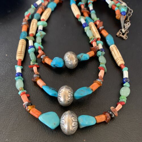 Native American Santo Domingo Turquoise Bead Necklace | Pearl Accents | 10377