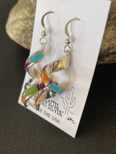 Navajo Swirl Turquoise Spiny Opal Inlay Earrings | Sterling Silver | 1.25" | 1551
