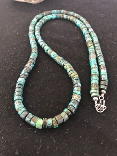 Navajo Turquoise Heishi Bead Necklace | 7mm | Sterling Silver | Authentic Native American Handmade | 31" | 3725
