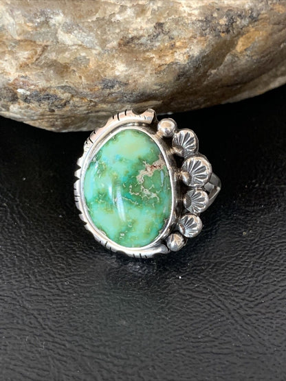 Navajo Green Sonoran Turquoise Ring | Sterling Silver | Sz 9.5 | Authentic Native American Handmade | 10421