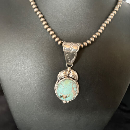 Navajo Blue Golden Hills Pendant Necklace | Sterling Silver | Authentic Native American Handmade | 14651