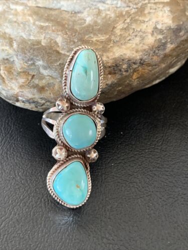 Navajo Blue Turquoise Cluster Ring | Authentic Native American Sterling Silver | Multi-Stone | Sz 11 | 02122