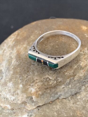 Native American Women's Navajo Green Malachite Onyx Inlay Ring | Sz 7 | 11153