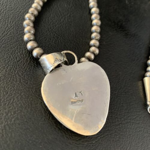 Navajo Orange Heart Spiny Oyster Pendant | Sterling Silver Necklace | Authentic Native American Handmade | 13947