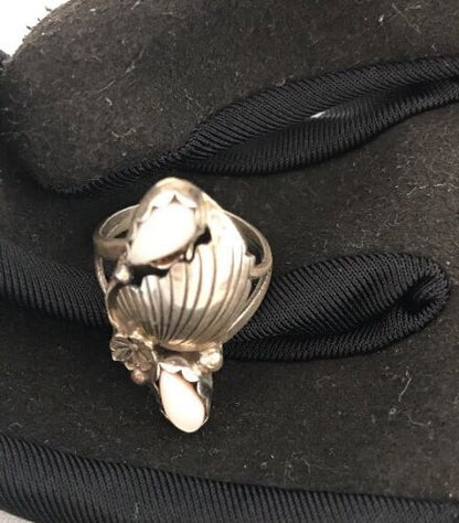 Navajo Pink Feather Mother of Pearl Multi-Stone Ring | Authentic Native American Sterling Silver | Multi-Stone | Sz 5 | 3845
