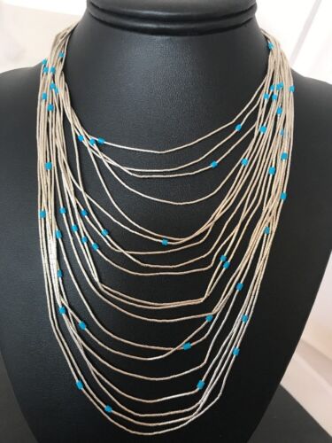 Turquoise Liquid Heishi Necklace | 19 Strand Graduated | Sterling Silver | Authentic Native American Handmade | 3701