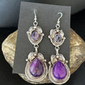 Navajo Purple Sugilite Dangle Earrings | Sterling Silver | 2" | Authentic Native American Handmade | 14461