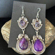 Navajo Purple Sugilite Dangle Earrings | Sterling Silver | 2" | Authentic Native American Handmade | 14461