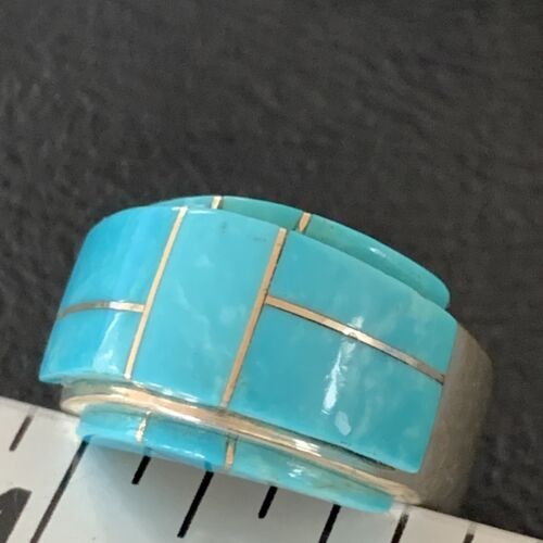 Navajo Blue Turquoise Inlay Band Ring | Sz 8 | Authentic Native American Handmade | 14164