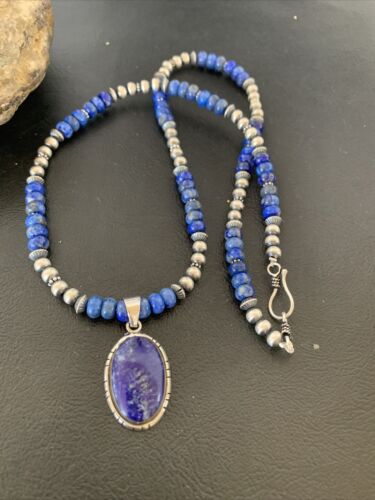 Navajo Pearls Lapis Pendant Necklace | Sterling Silver | Native American Handmade | 01775