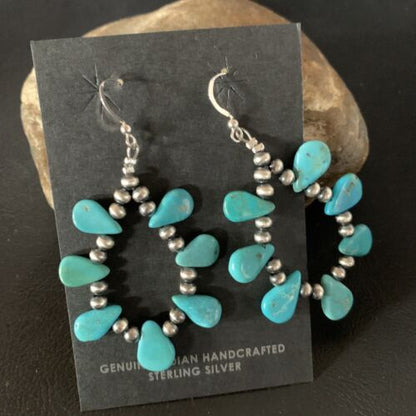 Navajo Blue Cluster Turquoise Bead Earrings | Sterling Silver | Authentic Native American Handmade | 13328