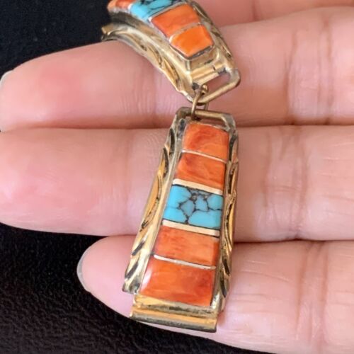 Navajo Turquoise Spiny Oyster Inlay Watch Tips | Sterling Silver & Gold-Filled | Authentic Native American Jewelry | 13725