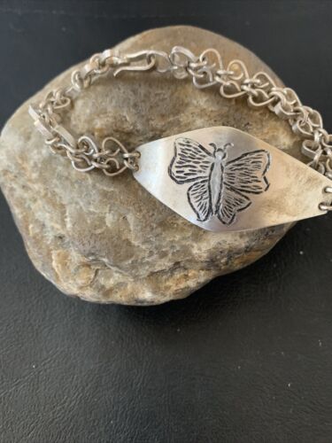 Vintage Navajo Sterling Silver Butterfly Link Bracelet | Authentic Native American Handmade | 1467