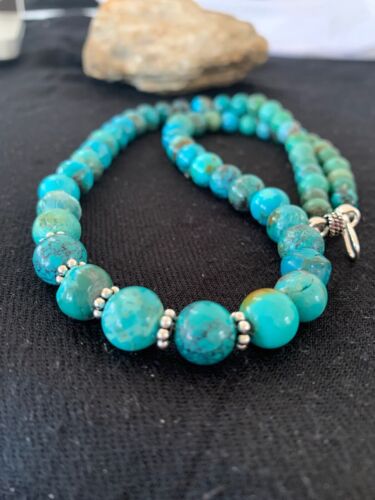 Navajo Blue Turquoise Graduated Necklace | Sterling Silver | Authentic Native American Handmade | 22" | 4826 - Masha USA