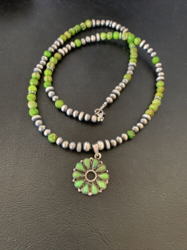 Navajo Green Gaspeite Turquoise Multi-Stone Pendant | Authentic Native American Sterling Silver | 12264