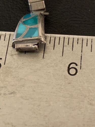 Navajo Sterling Silver Watch Tips | Old Pawn Blue Turquoise Inlay | Authentic Native American Jewelry | 1443