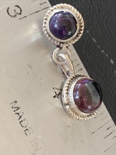 Navajo Purple Sugilite Post Dangle Earrings | Sterling Silver | Authentic Native American Handmade | 1598